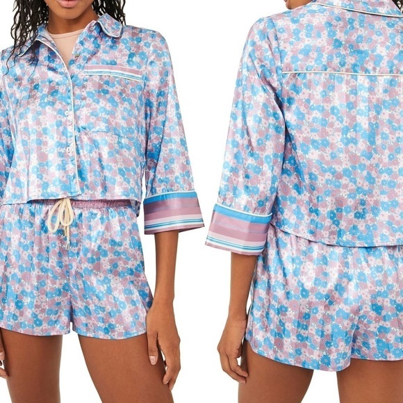 Free People Women’s Pillow Talk Satin Short Pajamas - Picture 2 of 15